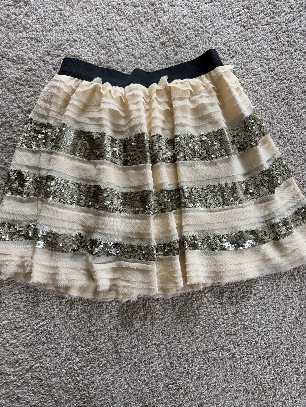 Free People Sequin Tiered Skirt - Cream with Silver Stripes